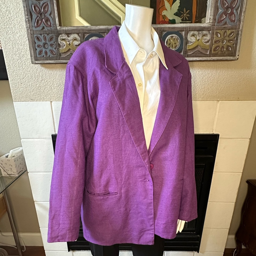 Adolfo Royalty Collection Purple 1 Button Blazer Jacket Large